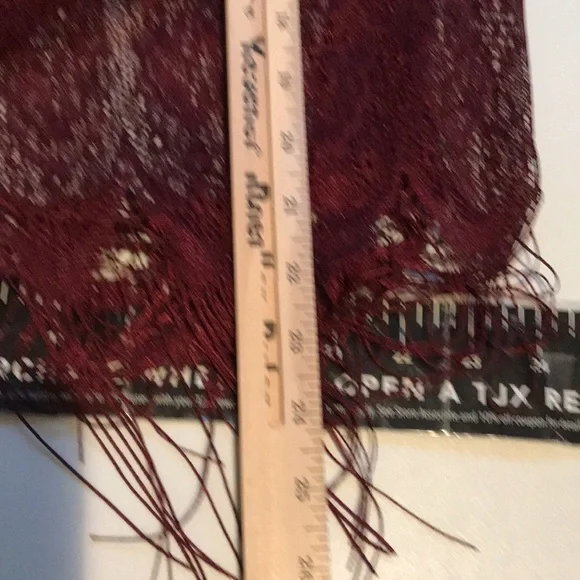 Venezia size 14 -16 wine /maroon sheer lace/crochet fringe top with front tie - Picture 6 of 6